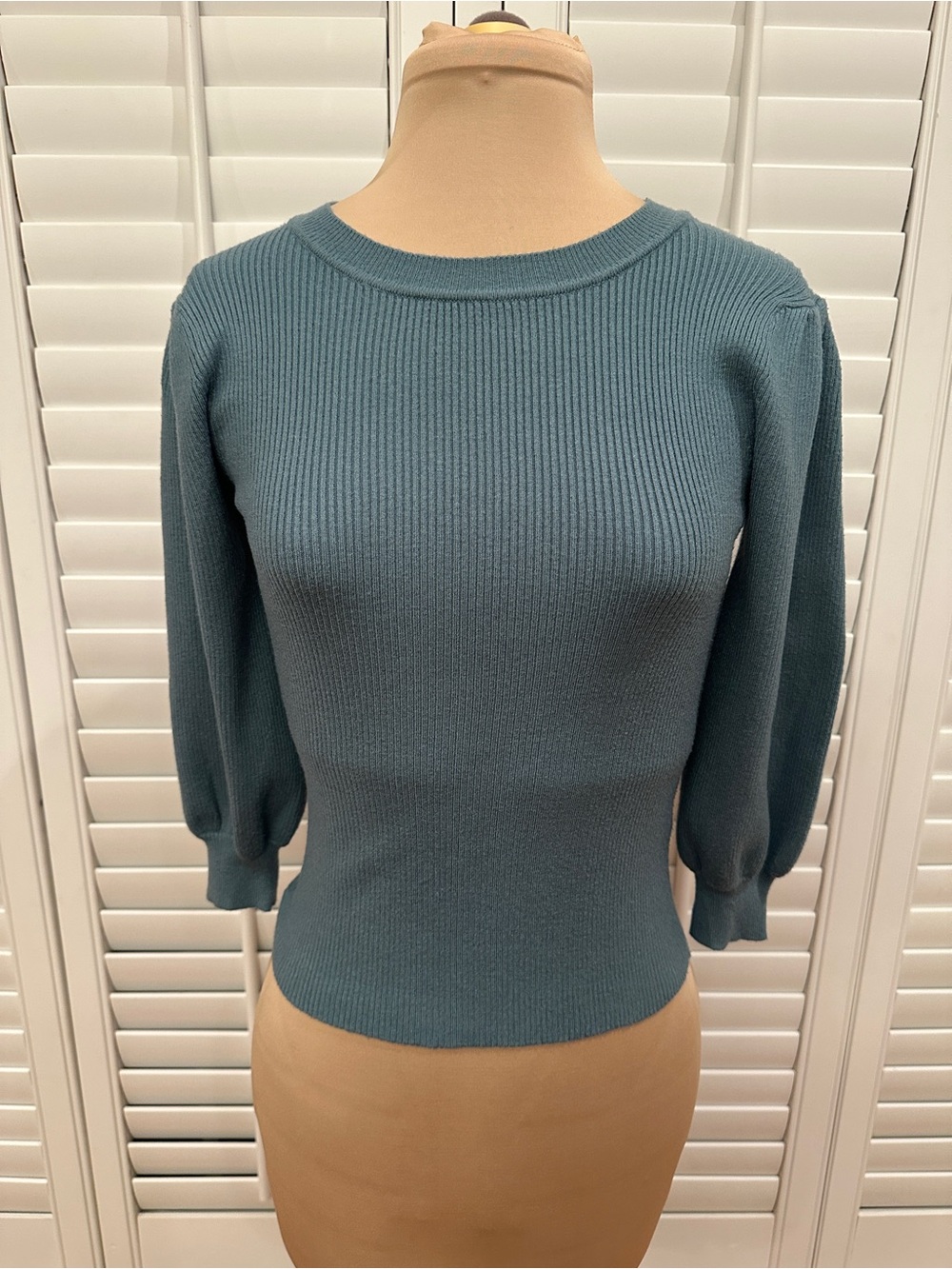 Belle by Belldini Aqua Ribbed 3/4 Sleeve Crew Sweater